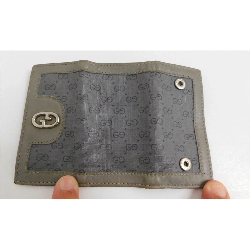 Gucci Vintage Gray‎ GG monogram Canvas Leather Key Case Italy